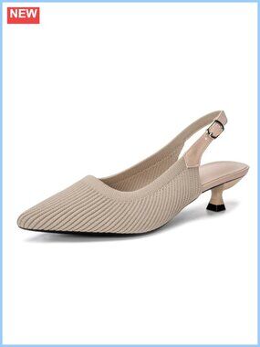 Women's Slingback Kitten Heel Pump Pointed Toe Knit Work Shoe